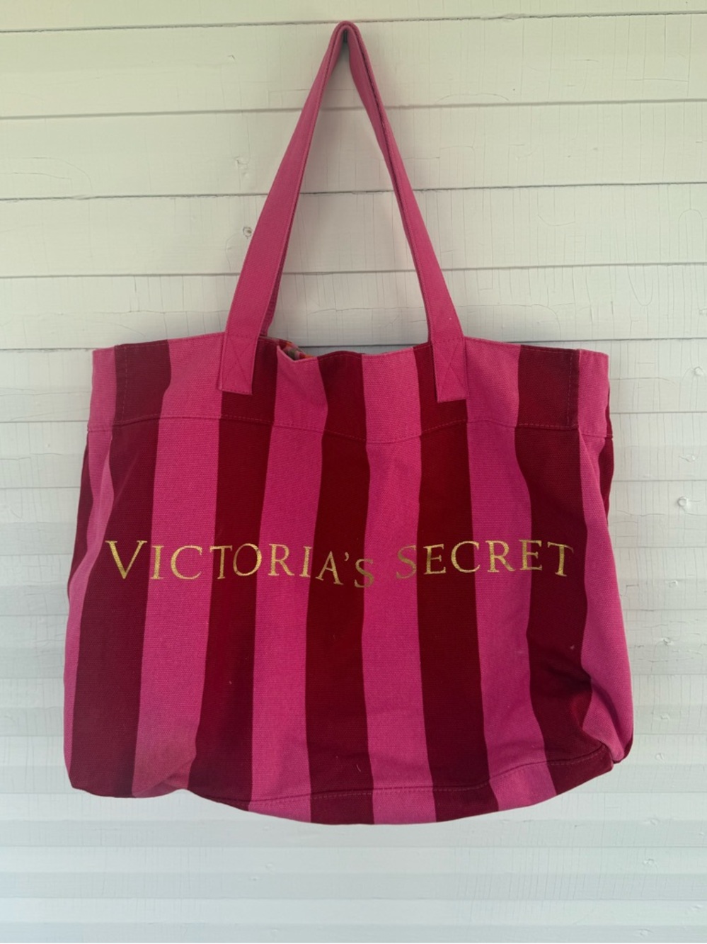 Victoria's Secret Pink & Dark Pink Striped Canvas Tote Bag